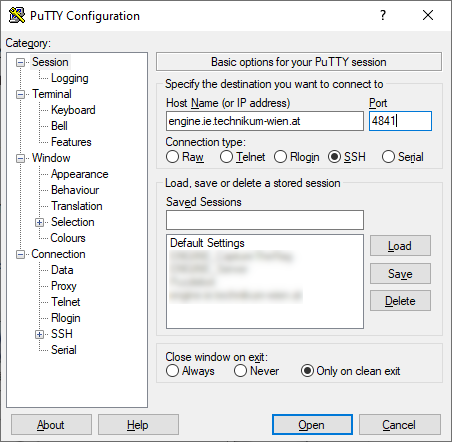 PuTTY Benutzeroberfläche
